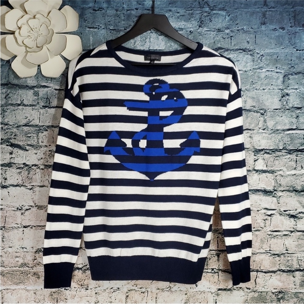 The Limited Blue and White Striped Sweater with Blue Anchor - Picture 3 of 7